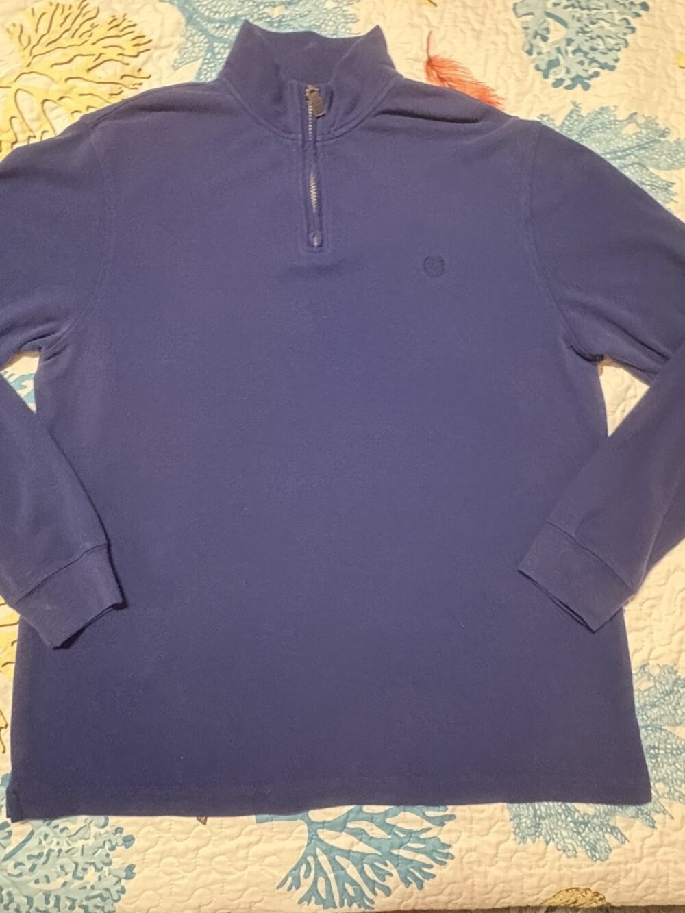 Chaps Classic Long Sleeve Navy Blue Quarter Zip Mock Neck Pullover